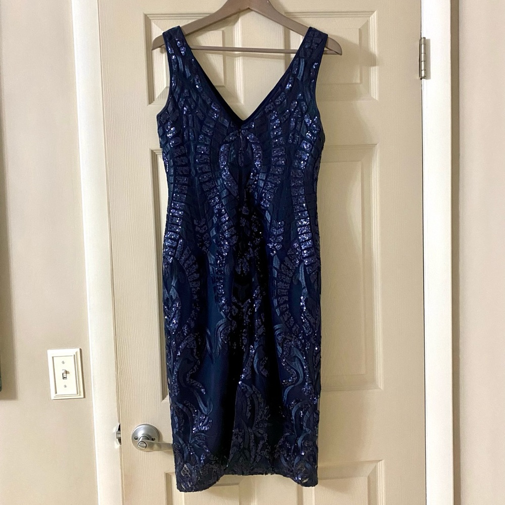 Nicole Miller Blue Sequin Midi Dress (size 4)